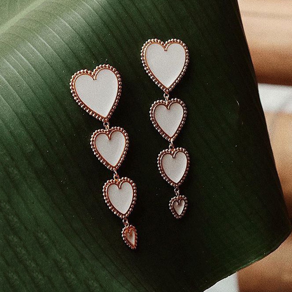 Hu Hu Hu Hu Hu Alat Bantu Pasang Kacamata♡ Anting Tusuk Gantung Statement Wanita Desain Hati Ganda Untuk Pesta