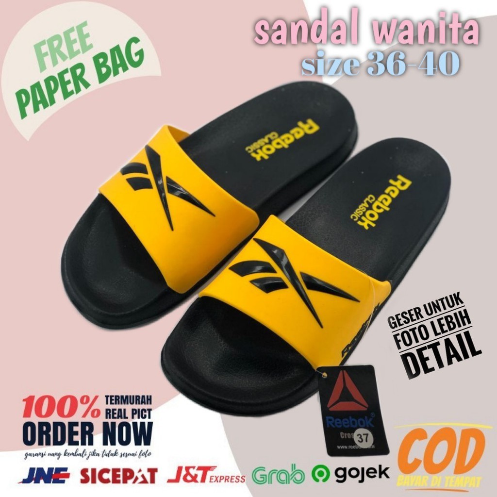 SENDAL WANITA SLIP SANDAL REEBOK SPORT SELOP FLIP FLOP HITAM KUNING PRIA IMPORT GRADE ORIGINAL MURAH