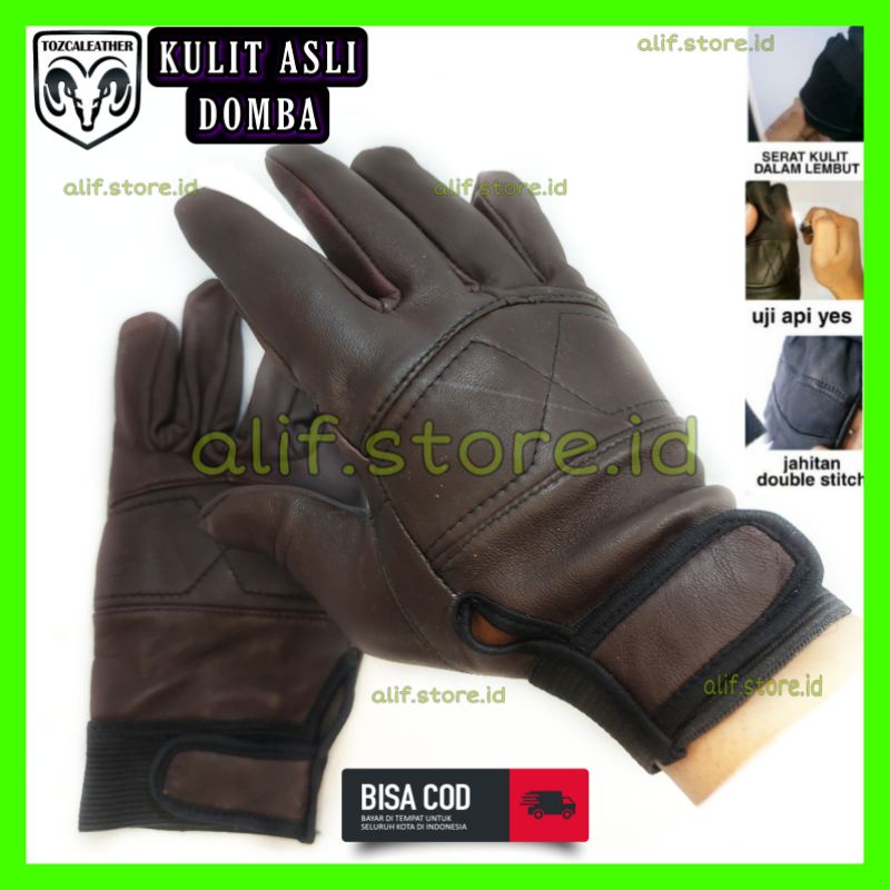 Sarung Tangan kulit Asli Panjang Full finger Glove Motor jari penuh kaos tangan hand gloves anti slip kulit domba garut handmade terlaris pria berkendara sepeda