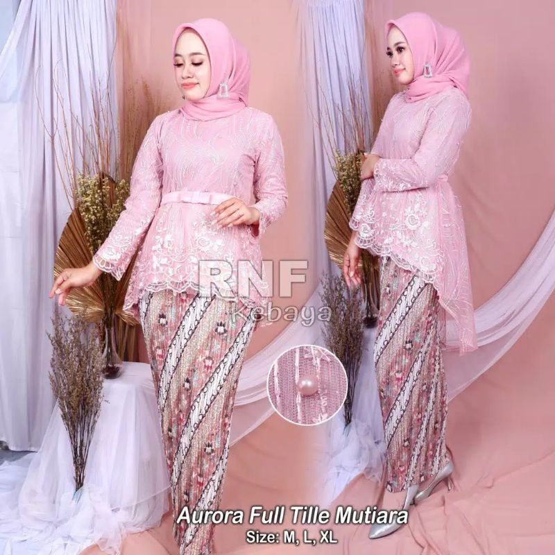 IndahKebaya| SETELAN KEBAYA AURORA TILLE MIX ROK BATIK JUMBO / LAMARAN AKAD NIKAH / OUTFIT MODERN