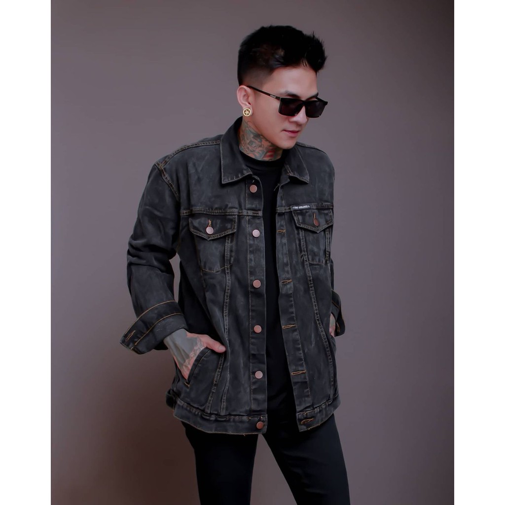 JAKET JEANS PRIA/JAKET JEANS SNOW BLACK PRIA SENWASH