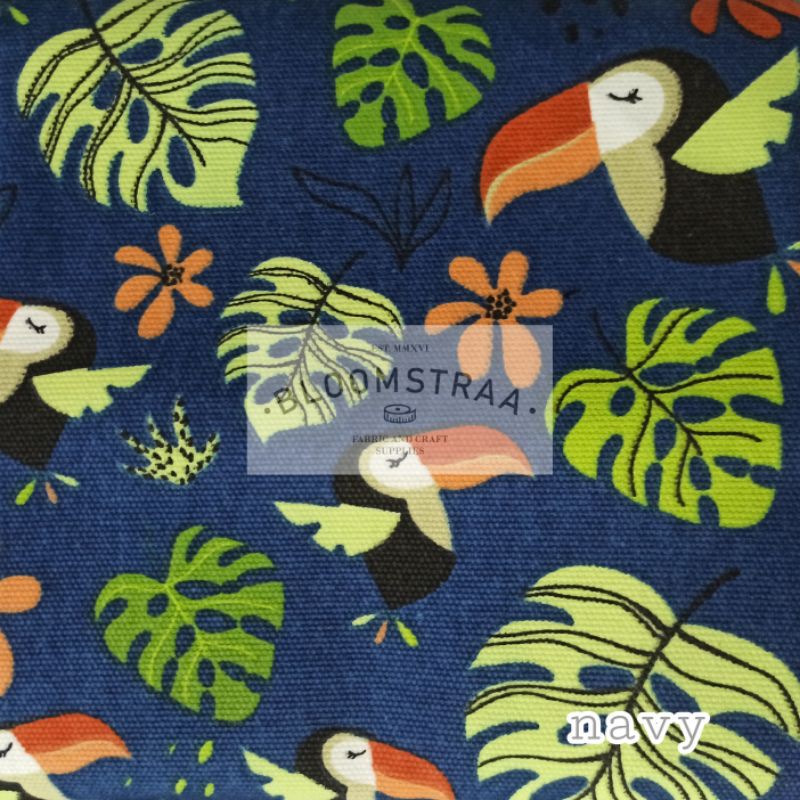 Kain Kanvas Toucan NAVY canvas Tukan bahan kanvas motif Burung Rangkong 0,5 meter