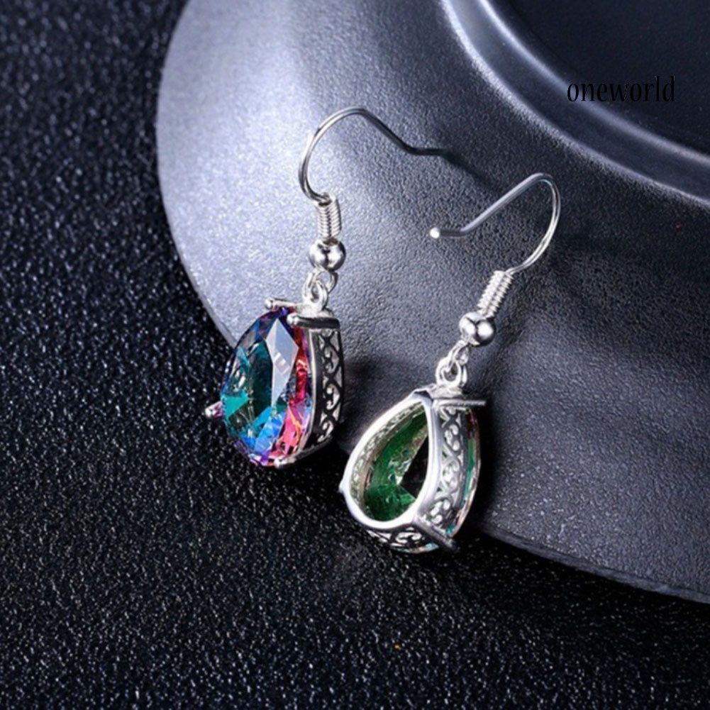 OW@ Women Multicolor Teardrop Cubic Zirconia Dangle Hook Earrings Piercing Jewelry