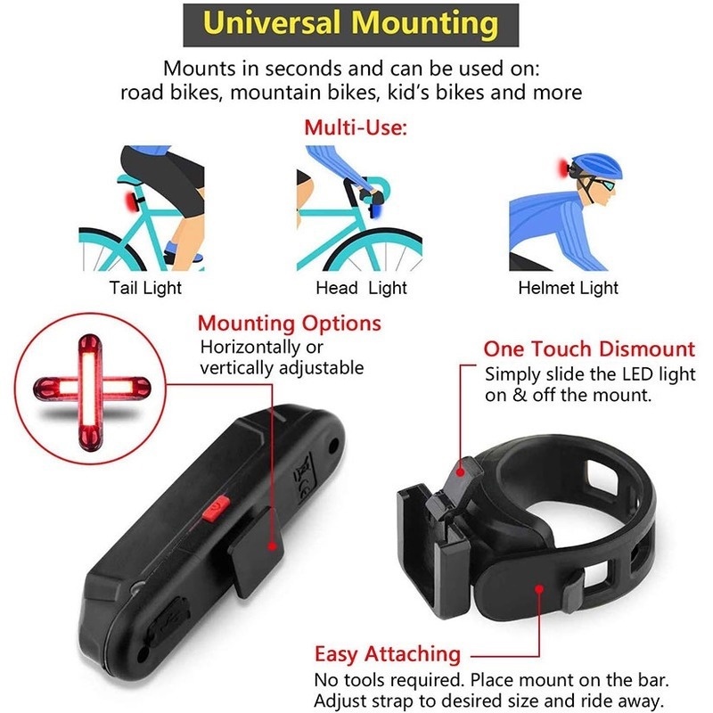 Lampu Depan / Belakang Sepeda Tenaga Baterai Lithium Usb Rechargeable