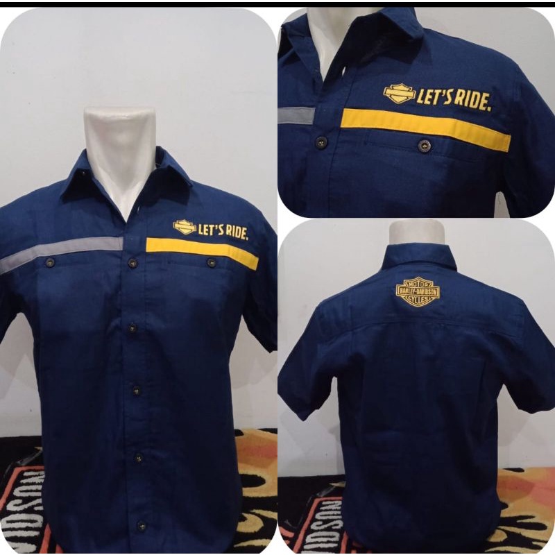 Kemeja Harley Davidson Navy Gold