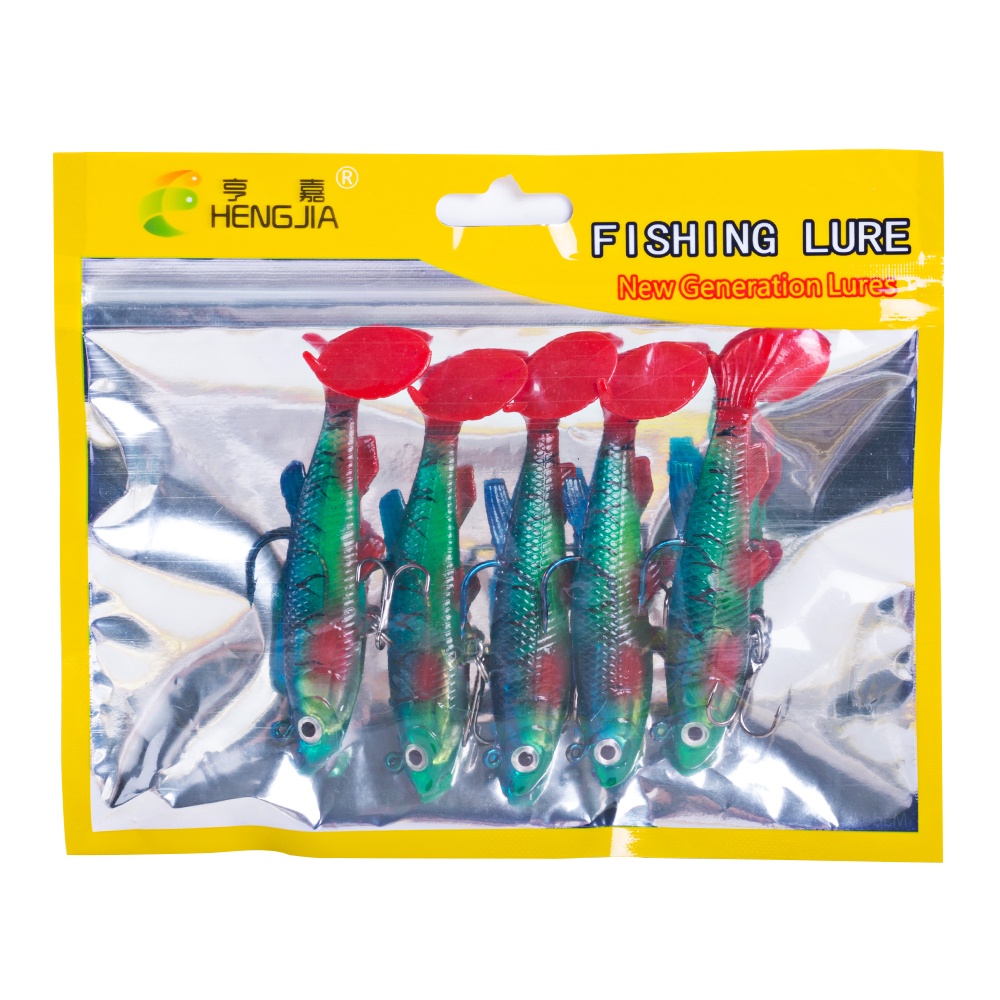 Hengjia 5 Pcs Umpan Pancing Soft Bait Bentuk Ikan Imitasi Bahan Silikon Ukuran 14g / 8cm