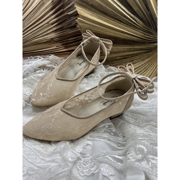 sepatu wanita sepatu cantik vilea cream pita 3cm tahu