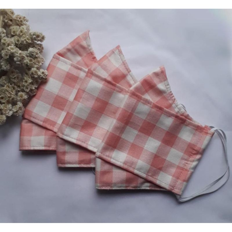 Masker Kain 3D | Motif Kotak-kotak Pink