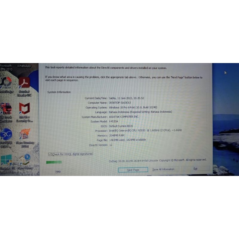 LAPTOP ASUS INTEL CELERON N3050