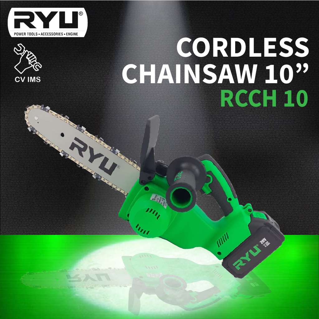 Gergaji Rantai Baterai Cordless Chainsaw 10" RYU