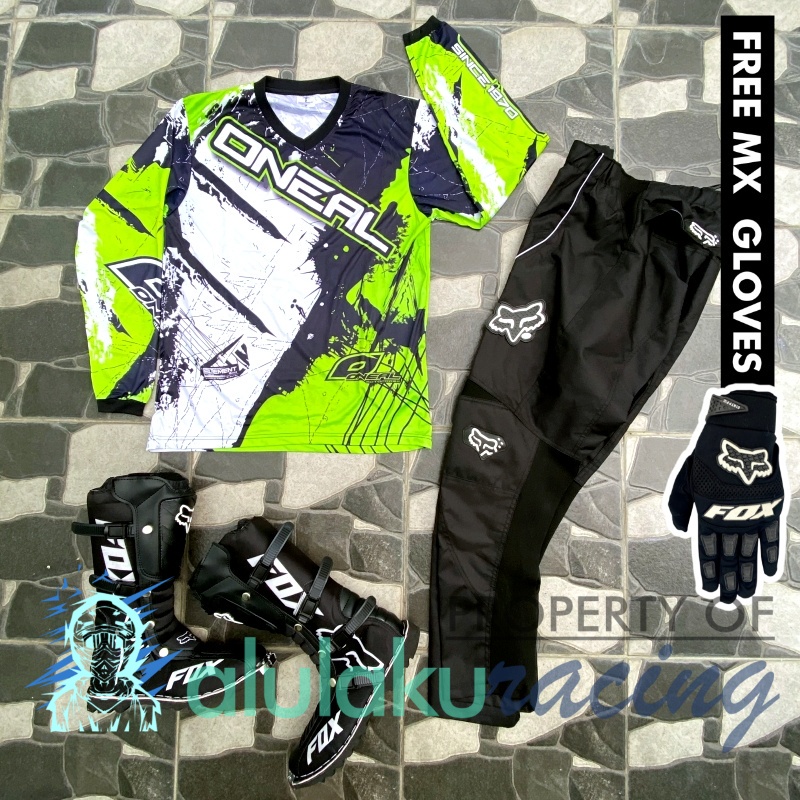 Jersey, Celana, Sarung Tangan &amp; Sepatu Fullprint with Protectors Fullset MX Trail Motocross - Paket Bundling ONCTFG040101-F41