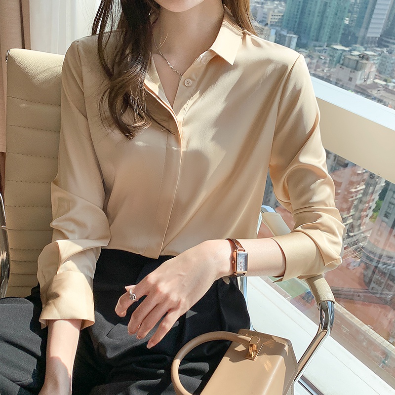 COD 2022 Red Purple Black White Grey Fashion Korea Style OL Work Shirts Lengan Panjang Blus Wanita Musim Panas Casual Blouse Warna Atasan kemeja wanita 2023