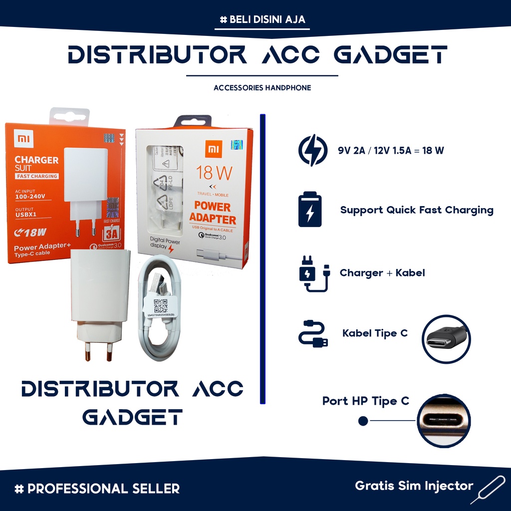 Charger Xiaomi Tipe C Quick Charge 3.0 Original 12V 9V 5V Fast Charging 18 Watt Casan Xiaomi Type C 