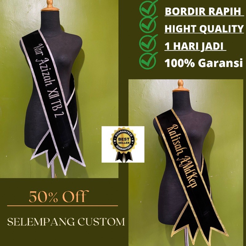 Tumblergrafik Selempang Wisuda Custom Nama Bordir Premium - Hitam, Maroon, Navy, Putih