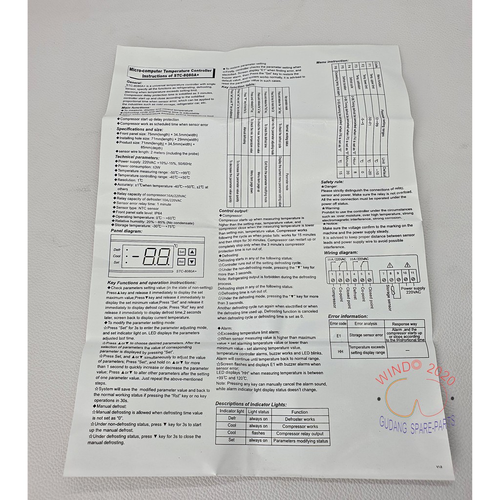 THERMOSTAT STC-8080A+ | TEMPERATURE CONTROL DIGITGAL STC8080 A+ | PENGATUR SUHU COOL STORAGE ELITEC