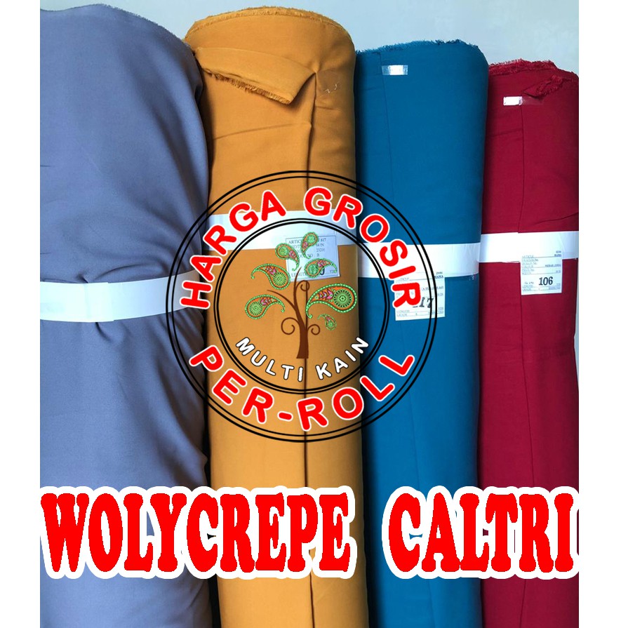 Bahan Kain Wolycrepe wolicrepe wollycrepe woli crepe Caltri Polos Grosir 1 Roll 50 yard