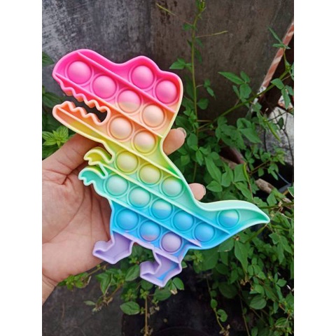 LYSASHOP -  Pop It BESAR AMONG US DINO UNICORN SEGIEMPAT JUMBO RAINBOW PUZZLE MAINAN EDUKASI ANAK-Dinosaurus Pastel
