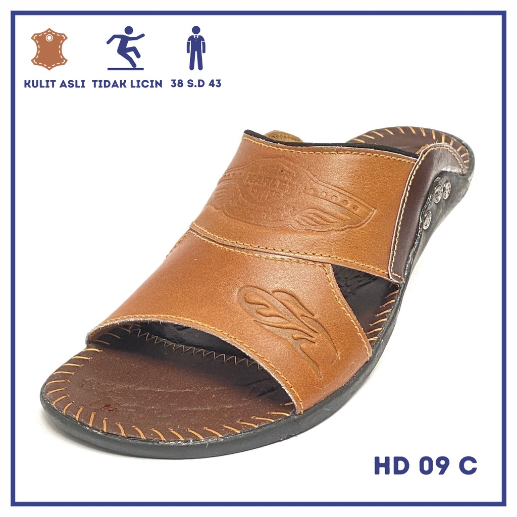 Sandal Selop Kulit Pria Harley Davidson Coklat - HD 09 C