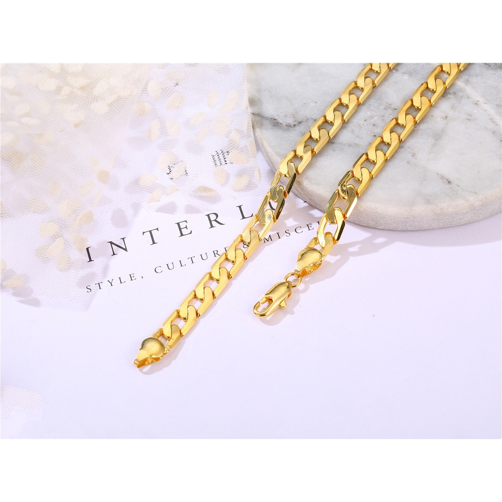 Goldkingdom Perhiasan Fashion 24K Bangkok Aksesoris Ready Stock Kalung Hip Hop Pria Berlapis Dengan Rantai Samping Twister Emas Asli Kadar 375 18karat Minimalis