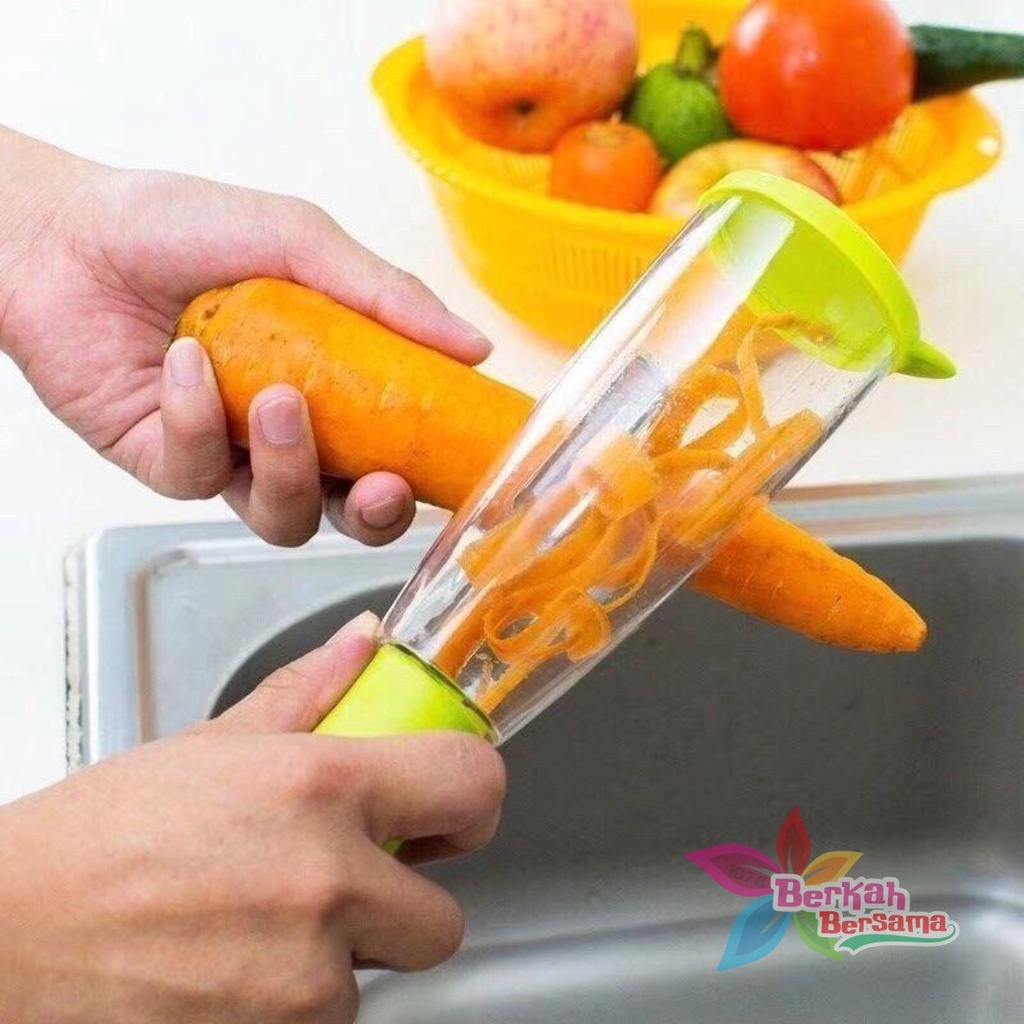 RT74 parutan peeler alat pengupas kupas kulit buah sayur kentang wortel dengan tabung penyimpanan kulit kupasan anti berantakan BB6359