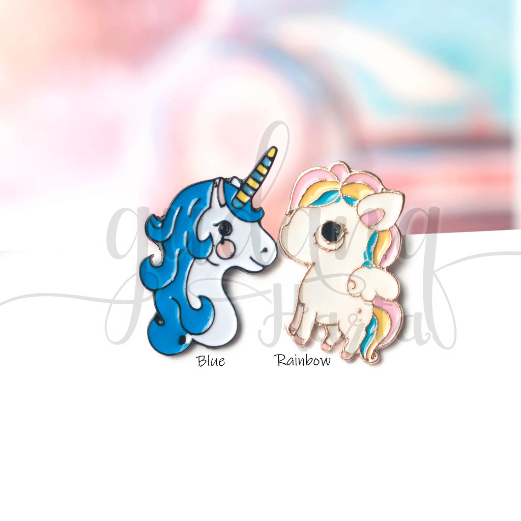 Pin Unicorn Blue Rainbow Tas Lucu GH 208245