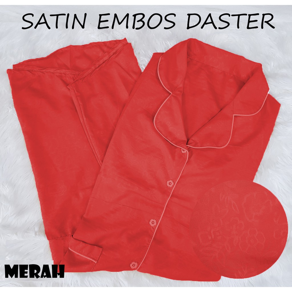 Fortglass DST Saten Sleepwear Baju Tidur Daster Wanita Dewasa Lengan Pendek Satin Embos-MERAH