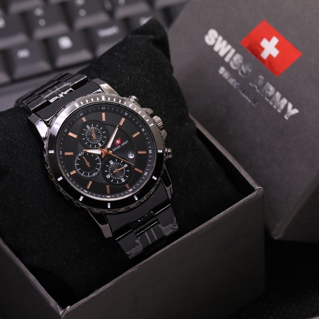 Jam Tangan Fashion Pria L4855S Tali Rantai Tanggal Aktif Chrono Variasi Free Box Exclusive &amp; Baterai