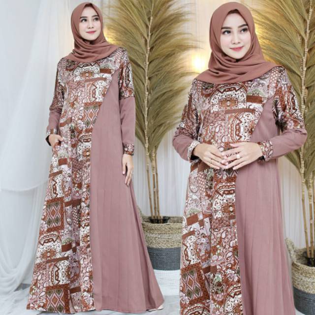 Gamis dress batik kombinasi acara formal premium butik original branded real pict