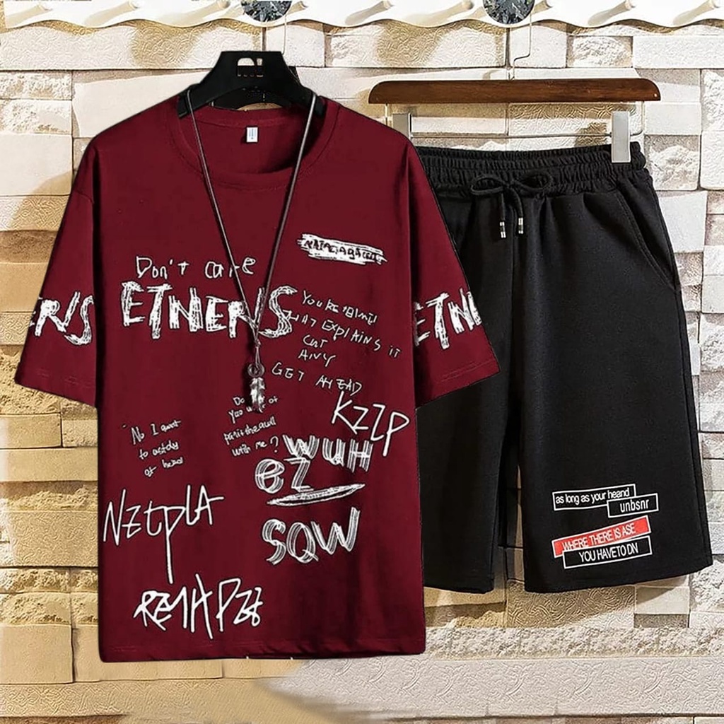 COD - setelan terbaru oversize size M|L,XL setelan pakaian pria distro keren set.ETNERIS - belibeli