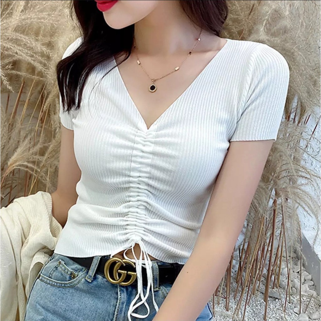 BEFAST - ZEC Atasan KIRAN / Villing Serut RIB / Atasan Wanita Crop Polos / Atasan Wanita Remaja Kekinian 202 / Blouse Viral / Blouse Lengan Pendek