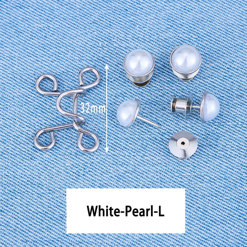 Kancing Jeans Logam Mutiara Adjustable Kancing Pengait Celana Panjang Jeans Denim Desain Mutiara Warna Putih Kait Pengecil Lingkar Pinggang Celana Jeans Model Bisa Dilepas ANTOP-Mutiara Putih-L