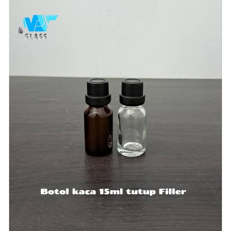 botol kaca 15ml tutup filler hitam / botol essential oil 15ml