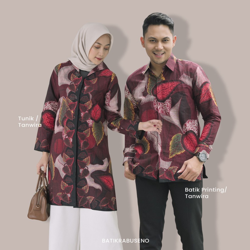 BAJU COUPLE BATIK - TANWIRA - TUNIK KEMEJA BATIK PRIA LENGAN PANJANG SLIM FIT ORIGINAL ORI ASLI PRAB