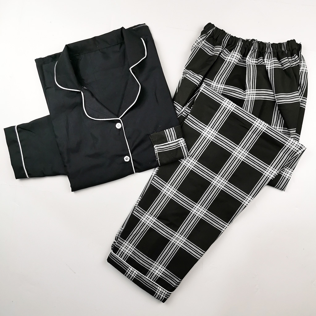 Stelan Baju Tidur Piyama Dewasa Lengan Panjang All Size Motif Lumina-PPL CHELSE BLACK COM