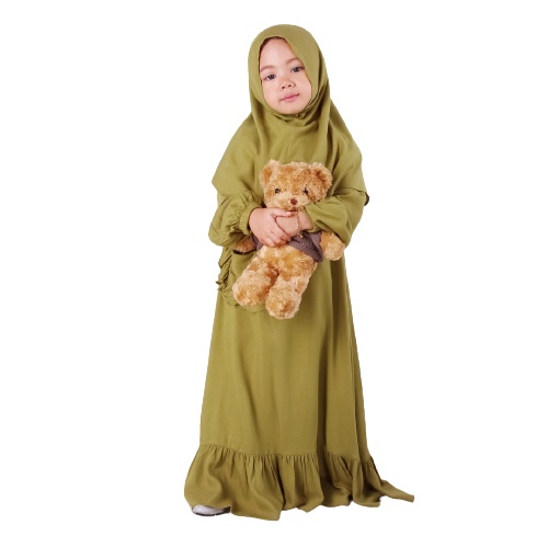 Set Gamis Humaira Anak Usia 1 Sampai 2 Tahun Bahan Rayon Twill Premium Ternyaman Polos Olive