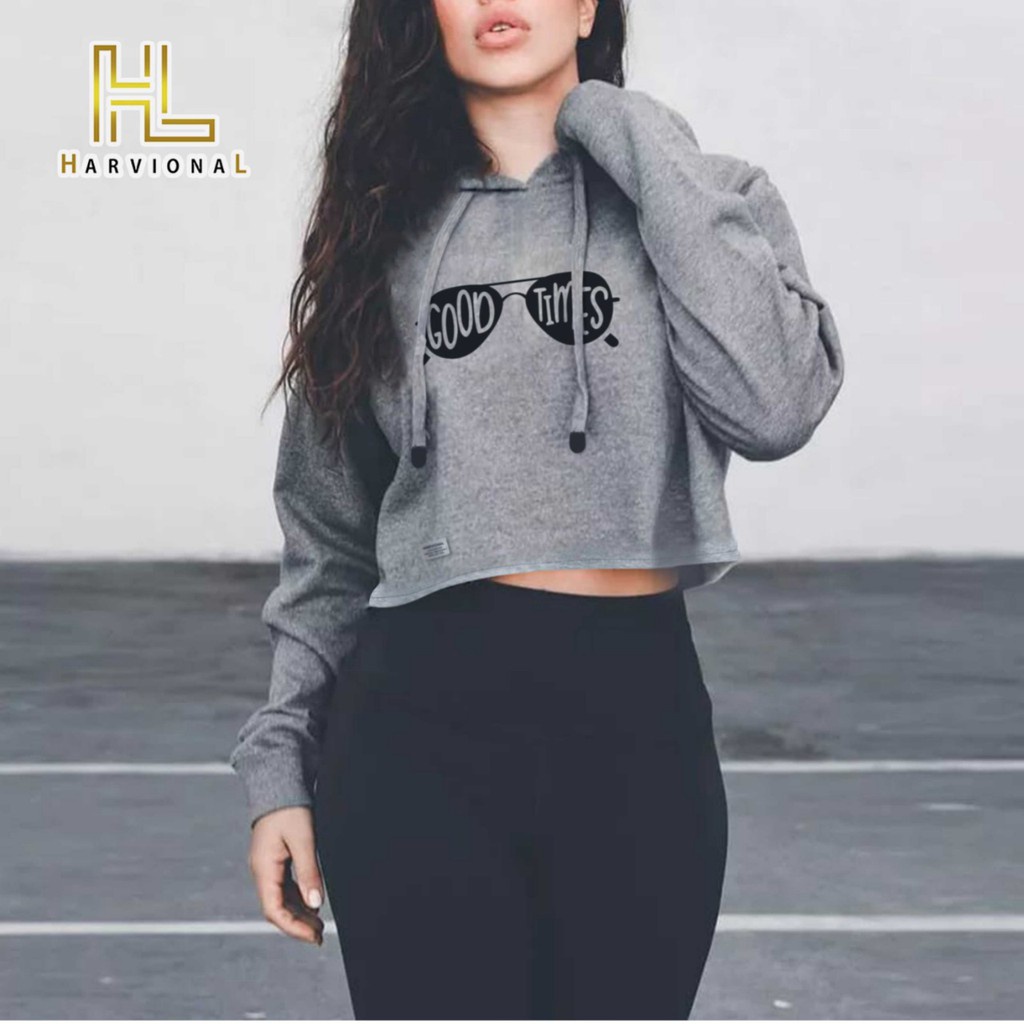 SWEATER CROP HOODIE GOOD TIMES BAHAN FRENCHTERRY TERLARIS