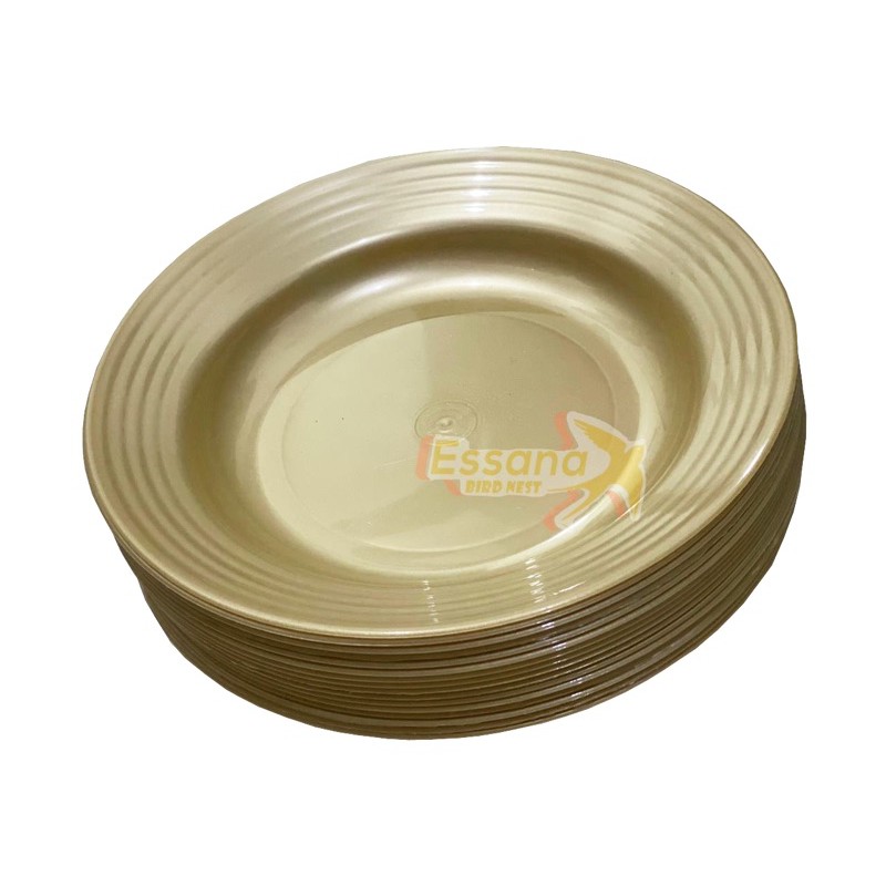 Piring Makan Bulat Plastik 9inch ( Grosir ) Terlaris Termurah Berkualitas ( lusinan ) atau ( 1/2 lusin ) clarissss-Gold isi 12pcs
