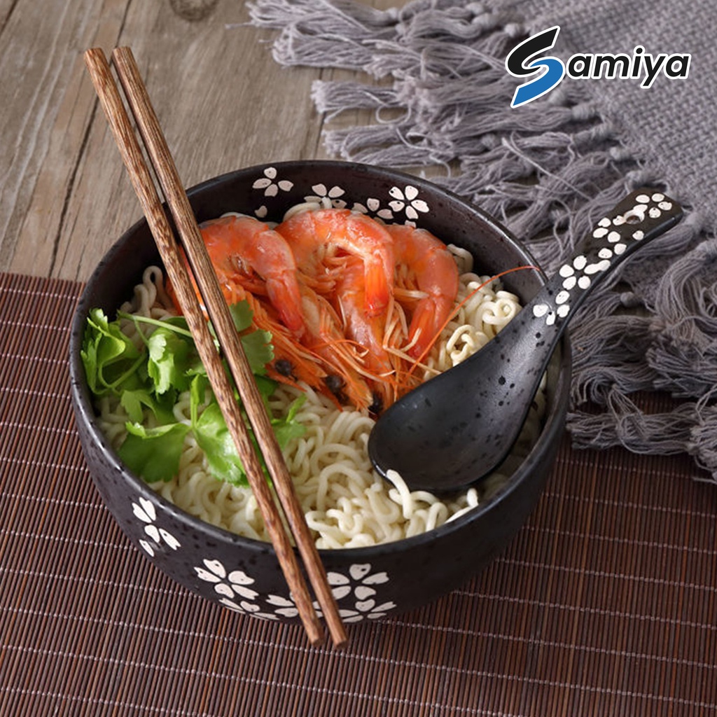 japanese ramen bowl set / mangkok mie  bakmi free sendok sumpit tutup kayu / korean soup bowl noodle