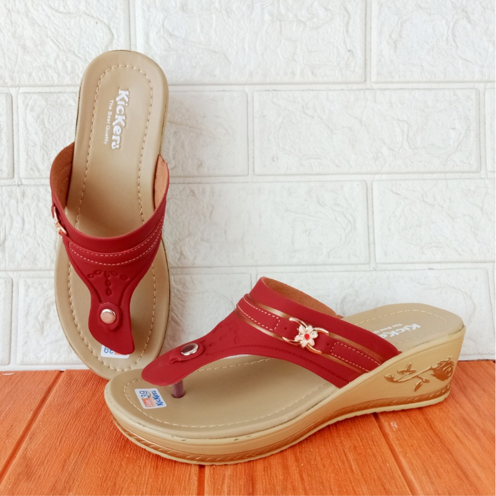 Kickers FM01 Sandal Wanita Jepit Wedges Hak 5cm Size 37-40