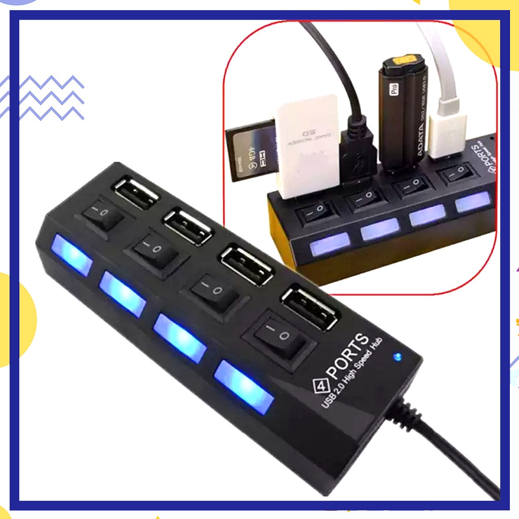 USB Hub 4 Port Saklar Lampu Led On Off Hispeed / 4Port Hi-Speed 2.0 - USB 4 Lubang Ceplekan Colokan USB 4 Lubang Cuttoff