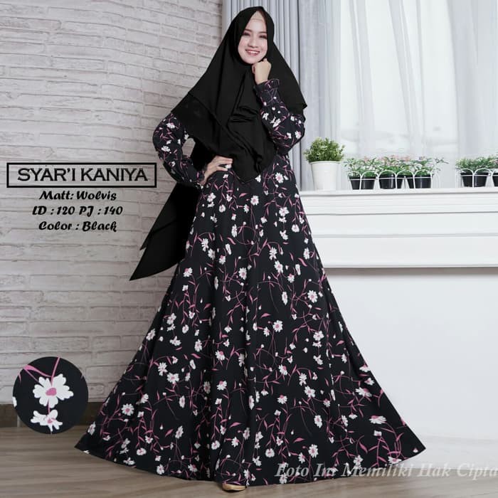 GAMIS SYARI WANITA TERBARU / GAMIS PESTA WANITA MEWAH HITAM KANIYA