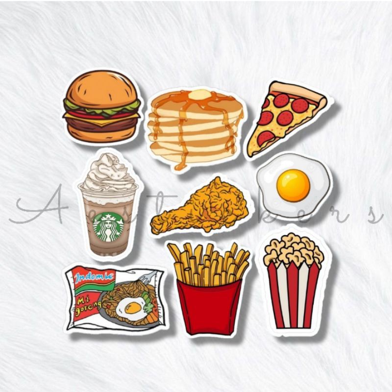  STICKER  FOOD AESTHETIC 1 PACK STIKER MAKANAN LUCU  UNTUK  