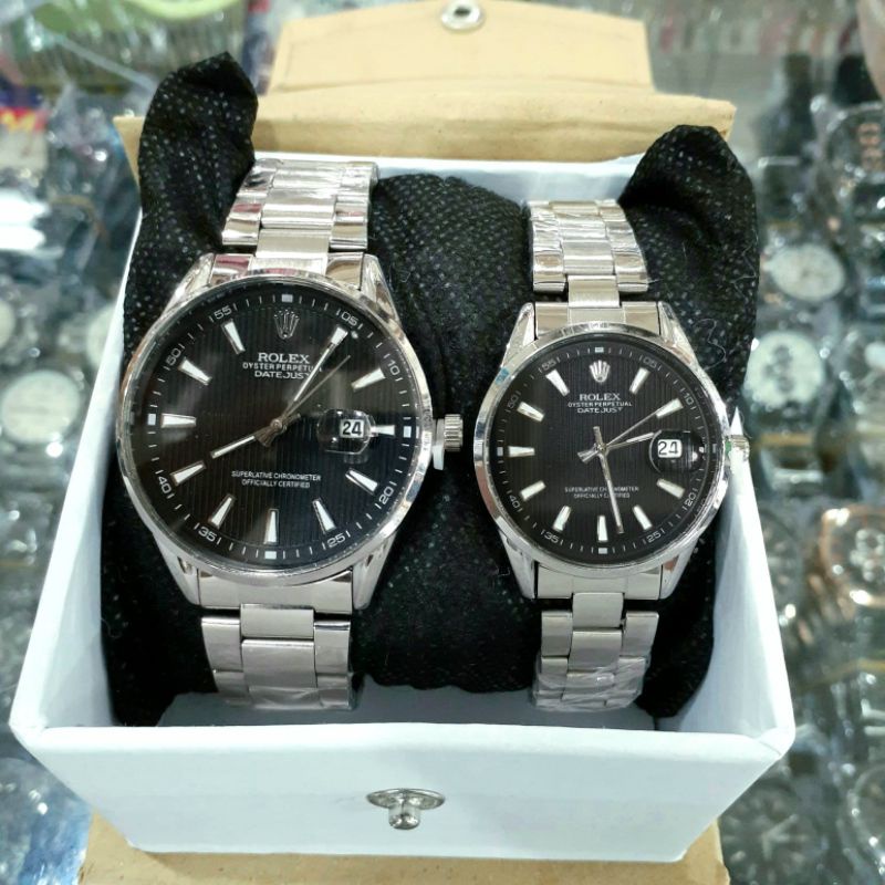 Jam Tangan Couple Pria Wanita Unisex Fitur Tanggal | Rantai Stainles Steel Jam Tangan Couple Anti Air