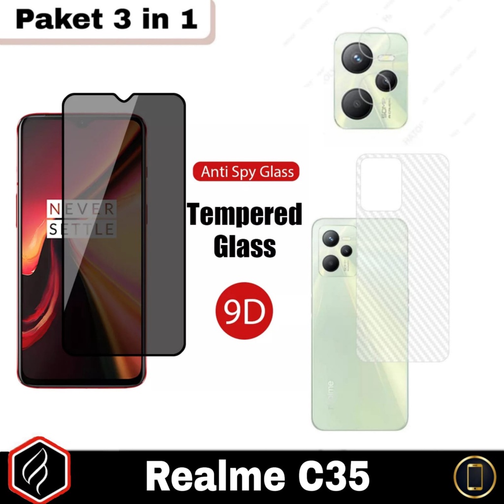 [PAKET HEMAT] 3in1 REALME C35 / REALME C31 Tempered Glass Anti SP Layar Kaca Free Camera Glass &amp; Skin Carbon For Realme C35 C31 Paket 3 in 1