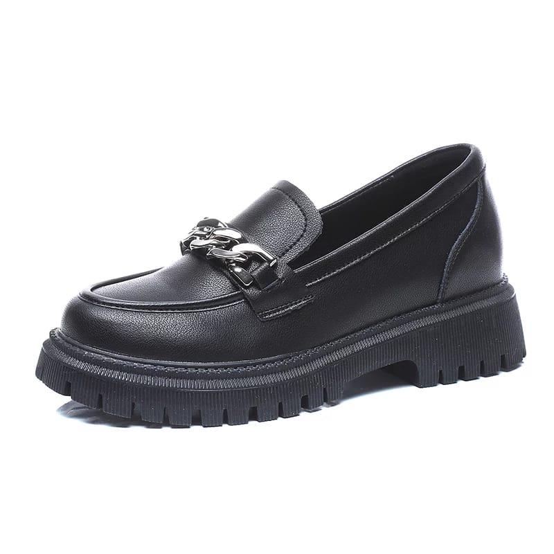 7.7 SEPATU LOAFERS DOCMART WANITA FASHION RANTAI SILVER BLACK DOF SR 01