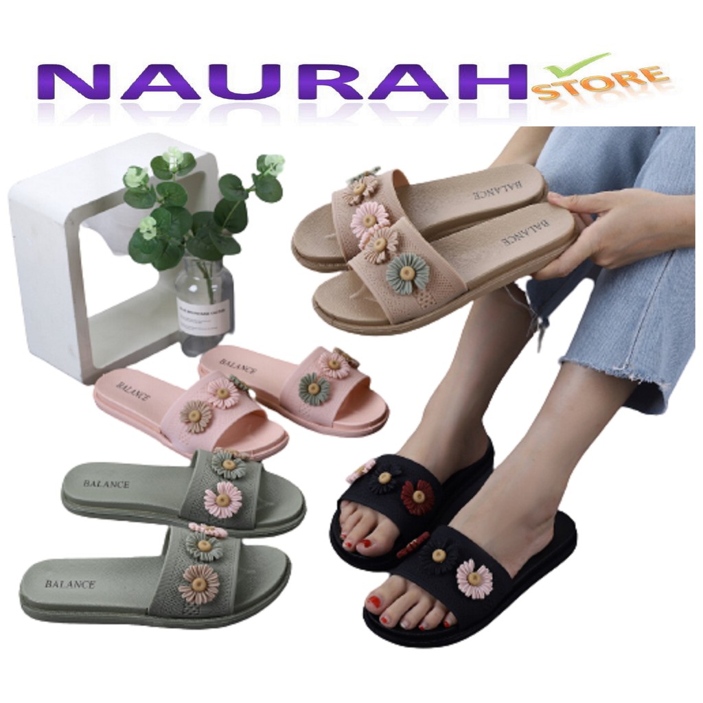 SANDAL WANITA BALANCE 956 22 SLOP 3 BUNGA BLC 956-22 ORIGINAL RUBBER EMPUK LENTUR NICE LOVE FLOWER