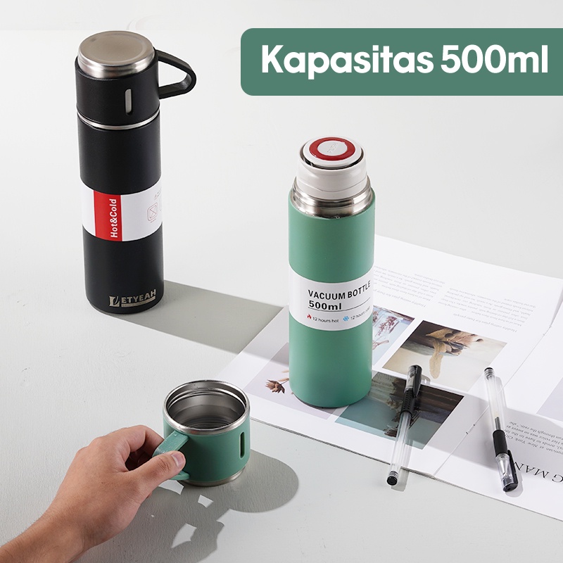 Letyeah &amp; Kaizenliving Botol Air Minum Thermos 500ML Stainless Steel Vacuum Cup portabel/Termos Air Panas Dingin