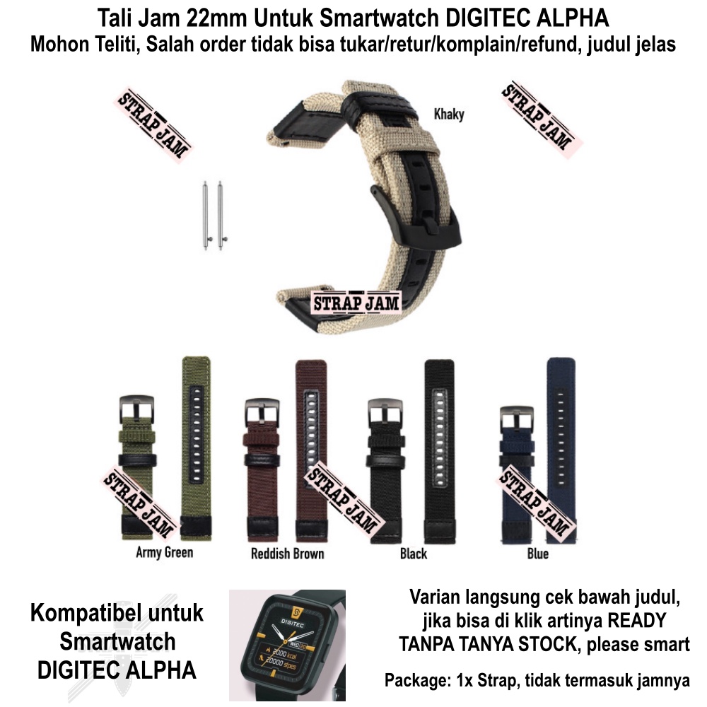 Tali Jam Digitec Alpha - Strap 22mm Nylon Woven Canvas Buckle Hitam