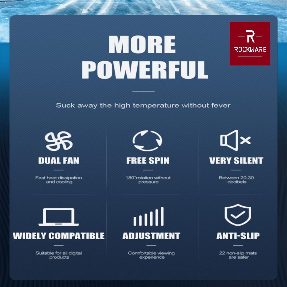 ROCKWARE RW-HZ01 - Dual Fan Cooling Laptop Bracket - Dudukan Laptop