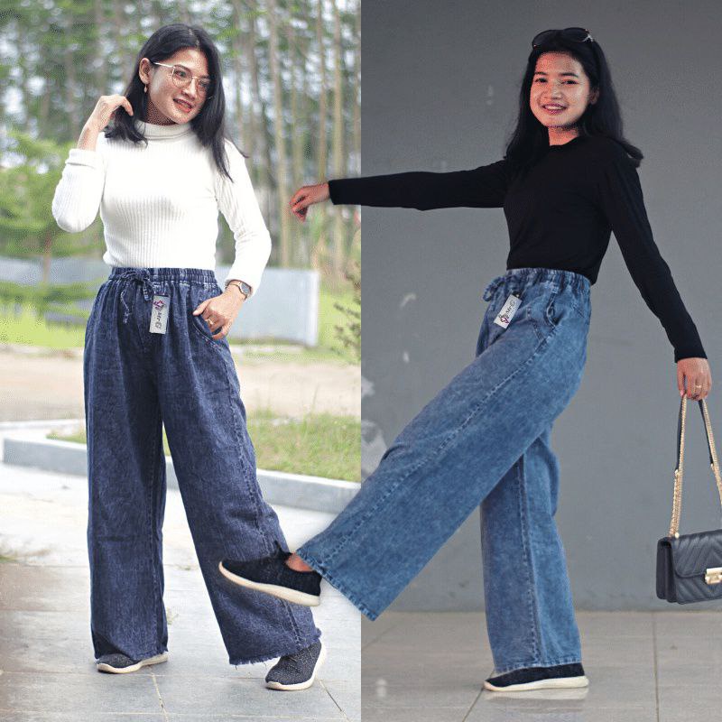 AFAREEN - Kulot Jeans Pinggang Karet Kolor Wanita Celana Baggy Jeans Snow Super Jumbo BB 60-100 Kg